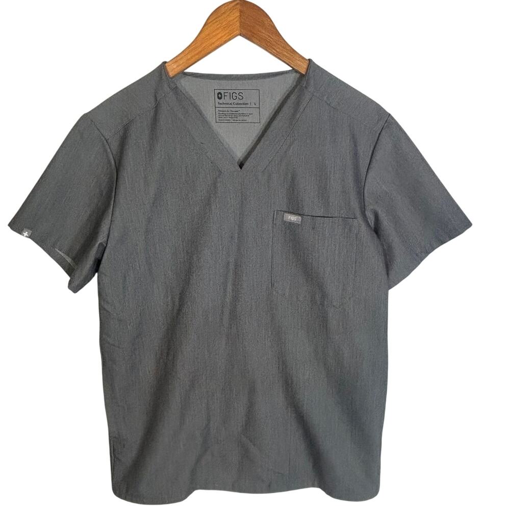 Figs Scrub Top Technical Collection Adult Small Gray 3 Pockets V Neck TM3000